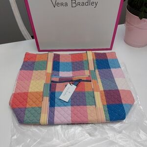 Large Vera Tote Tropics Plaid NWT